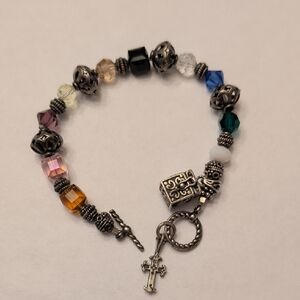 Vintage Sterling Silver Multicolor Beaded Bracelet